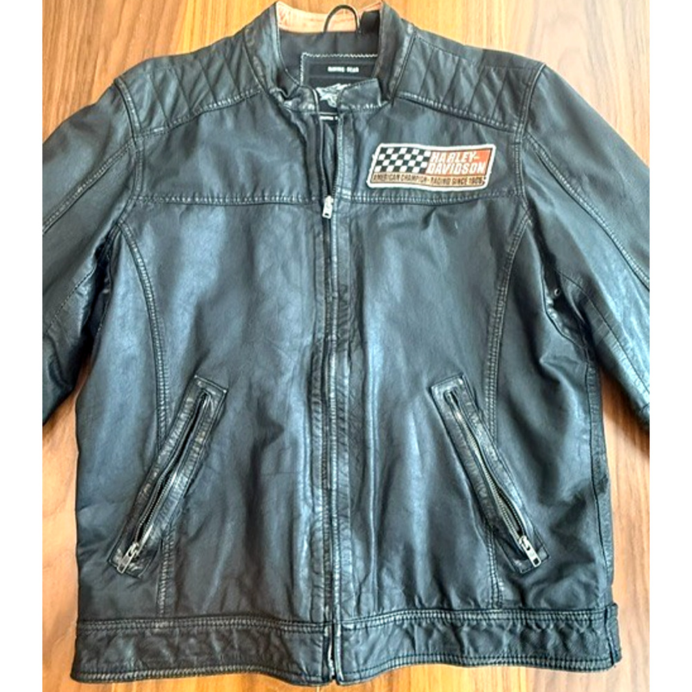 Harley Davidson Large HAVOC Goatskin Distressed Black Leather Jacket 97153-13VM